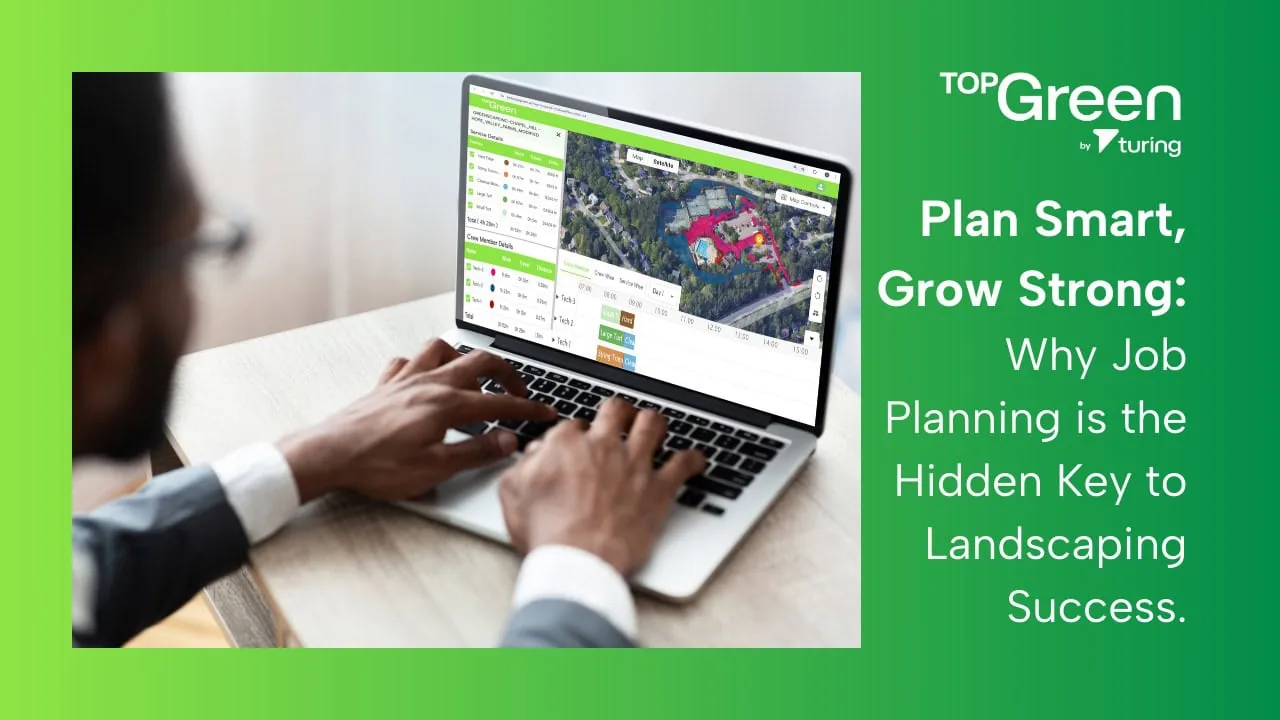 Hands on a laptop showing a property map, titled Plan smart, grow strong